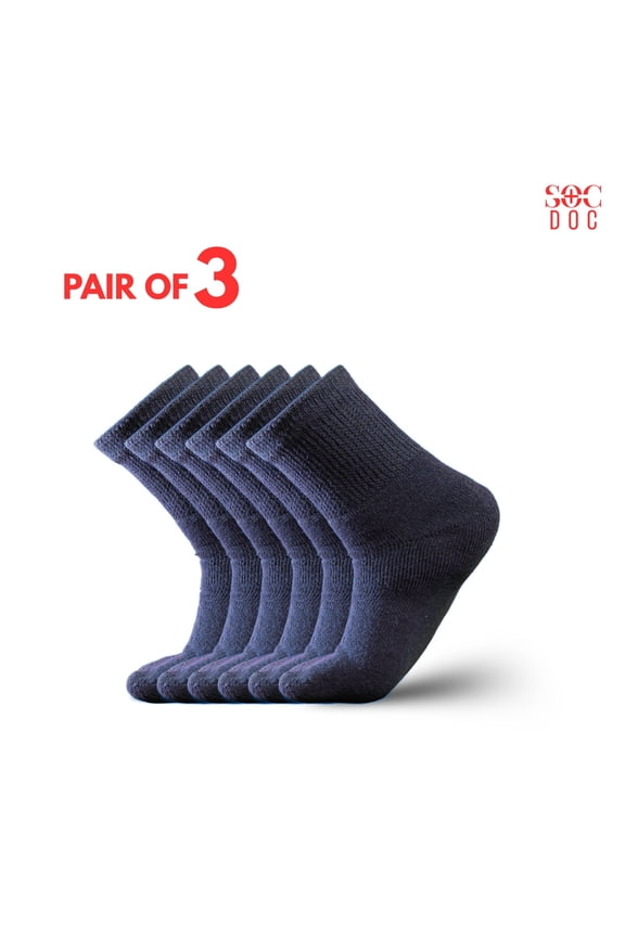 3 Pairs Diabetic Quarter Ankle Socks for Men & Women  Doctor Recommended Non-Binding Socks for Neuropathy Relief & Circulation Support, Wide Stretch Comfort, Size 10-13, Navy