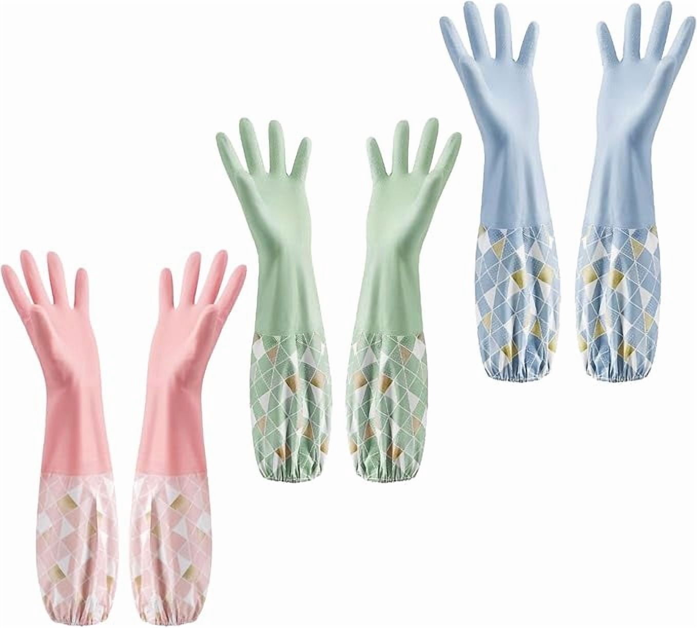 Kicthen Clean Signs 3 Pairs Dishwashing Cleaning Gloves, Reusable Kitchen Long Rubber ...