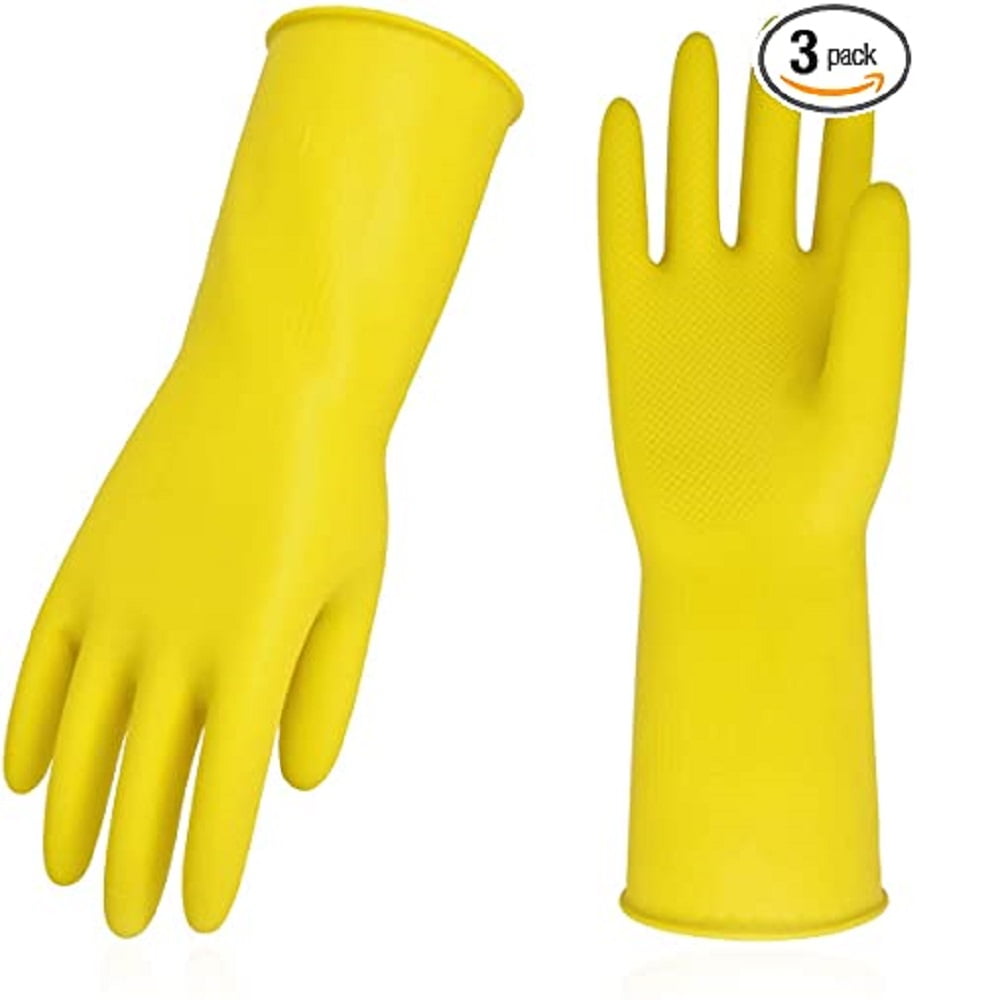 [3 Pairs] Dishwashing Gloves Rubber Gloves, Yellow Kitchen Gloves