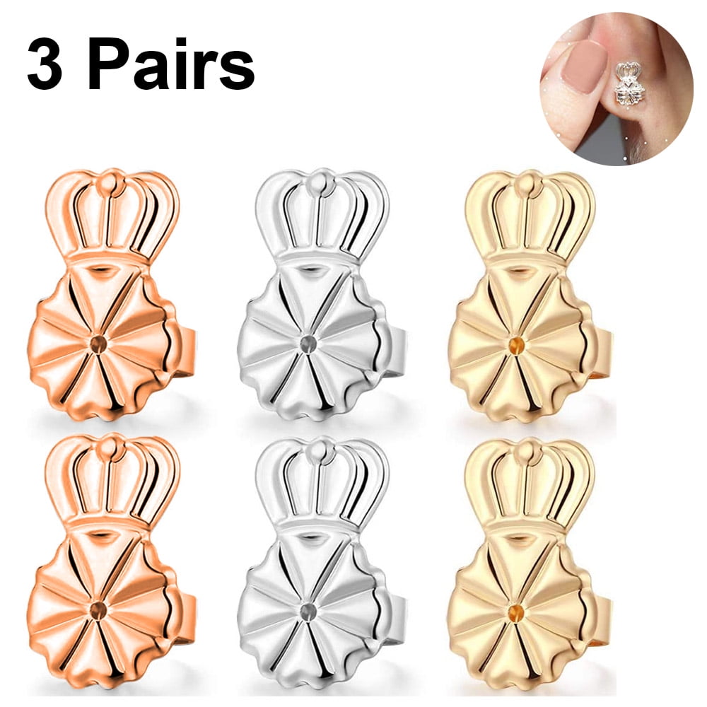 3 Pairs Earring Lifters,Hypoallergenic Earring Backs for Droopy Ears,Adjustable Crown Earring Backs for Heavy Earring, Adult Unisex, Size: Style 3