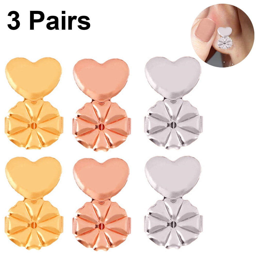 Earring Lifters,hypoallergenic Earring Backs For Droopy Ears,adjustable  Crown (3 Pairs, Gold, Silver, Rose Gold)
