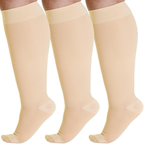 (3 Pairs) Extra Wide Opaque Unisex Compression Socks 20-30mmHg - Beige, 4X-Large