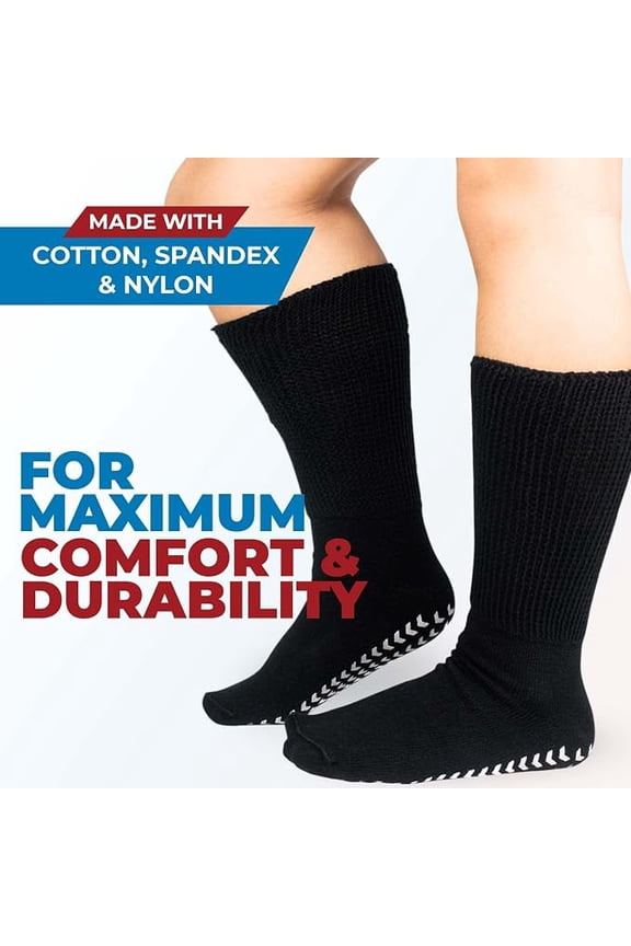 3 Pairs Extra Wide Socks for Swollen Feet - Non Slip Diabetic Socks for Men, Hospital Use