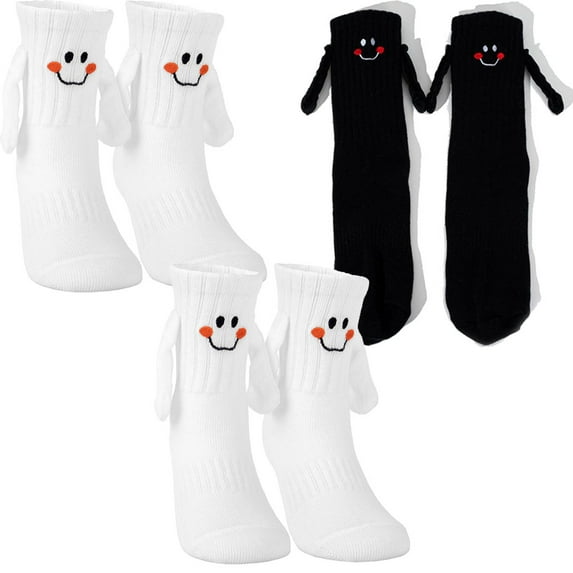 3 Pairs Family Matching Holding Hands Socks, Couple Novelty Funny Mid-Tube Socks, Parents Children Smile Socks