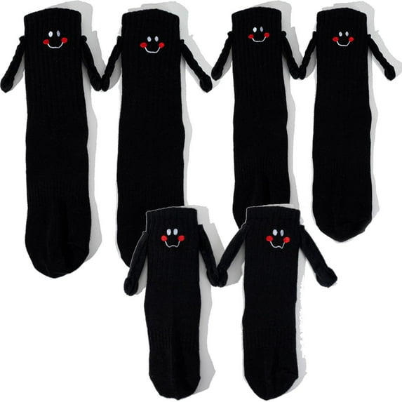 3 Pairs Family Matching Holding Hands Socks, Couple Novelty Funny Mid-Tube Socks, Parents Children Smile Socks