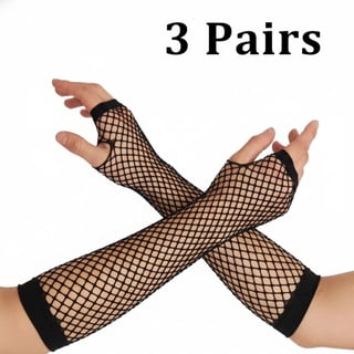 3 Pairs Fingerless Fishnet Gloves for Women, Mesh Fish Net Arm Sleeves, Gothic Punk 80s Scene Emo Party Accessories