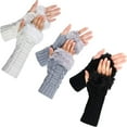 thumbnail image 1 of 3 Pairs Fingerless Winter Gloves Faux Fur Crochet Warm Middle Length Thumb Hole Fingerless Gloves Arm Warmers, 1 of 6