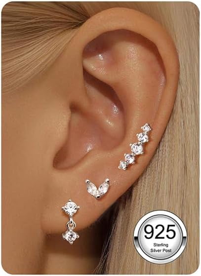 3 Pairs Flat Back Earrings ideal for Women 925 Genuine Sterling Silver Stud Earring Gold/Silver Delicate Hoop Cartilage Tragus Earrings Set for Multiple Piercings[a360]