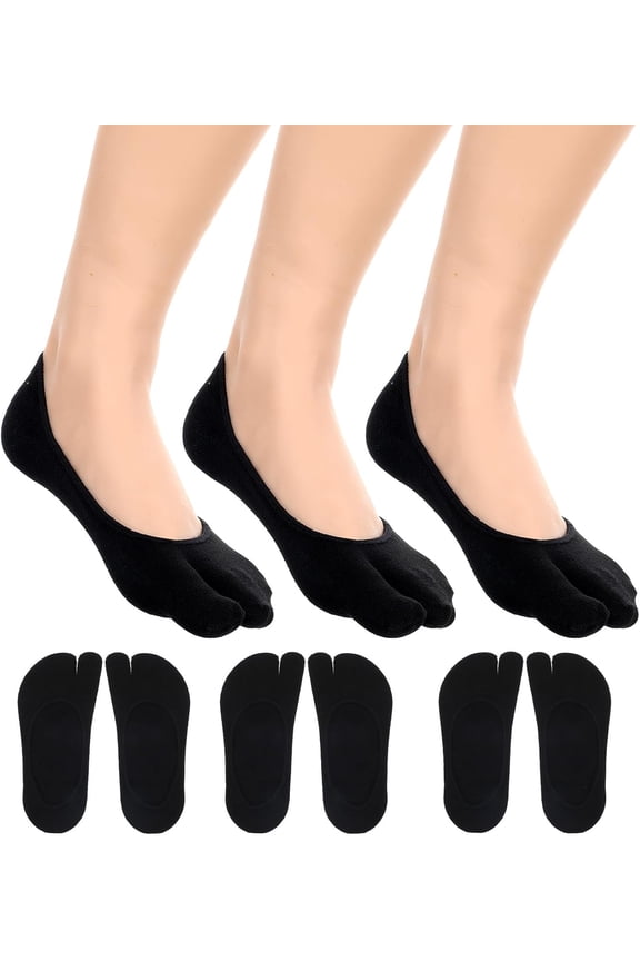 3 Pairs Flip Flop Socks, Tabi Socks for Women Low Cut Split Toe Cotton No Show Sock Non Slip Ankle Sock for Sandals