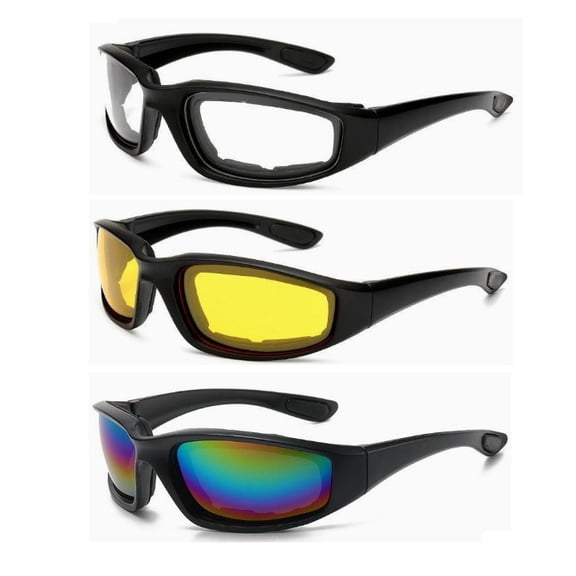 3 Pairs Foam Padded Kitchen Safety Goggles for Cutting Onion,Windproof&Fogproof Sports Sunglasses for Cycling Driving Skiing,CS Tactical SpectaclesClear Yellow Colorful