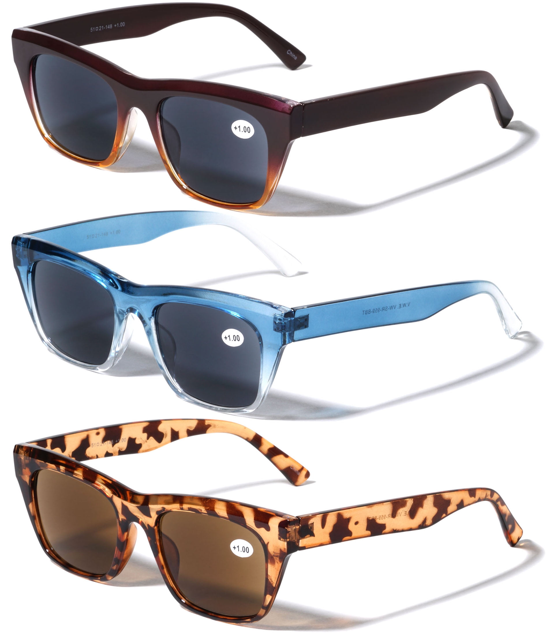 Read Sun 3 Pairs Fully Magnified Women Reading Sunglasses - Bold Vintage Retro ...