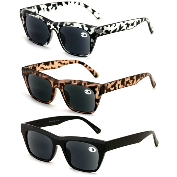 3 Pairs Fully Magnified Women Reading Sunglasses - Bold Vintage Retro Leopard Outdoor Readers +1.50