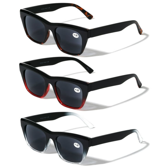 3 Pairs Fully Magnified Women Reading Sunglasses - Bold Vintage Retro Leopard Outdoor Readers  1.50