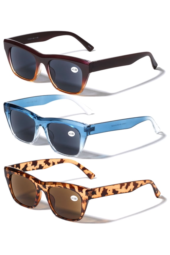 3 Pairs Fully Magnified Women Reading Sunglasses - Bold Vintage Retro Leopard Outdoor Readers +2.50