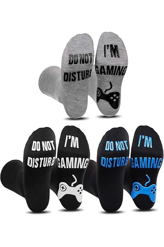 3 Pairs Funny Gamer Socks Christmas Stocking Stuffers Gifts Not Disturb I'm Gaming Novelty Cotton Crew Socks for Men Teens Gamers