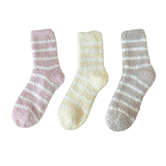 3 Pairs Fuzzy Socks for Women, Soft Comfy Cozy Fluffy Thick Winter Warm Coral Fleece，Style 7