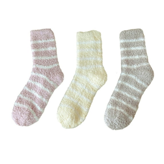 3 Pairs Fuzzy Socks for Women, Soft Comfy Cozy Fluffy Thick Winter Warm Coral Fleece,Style 7