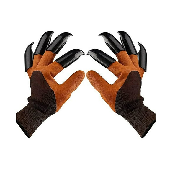 3 Pairs Gardening Gloves with 4 Claws, Durable Waterproof Puncture Resistant Protective Gloves for Digging Planting(Brown)