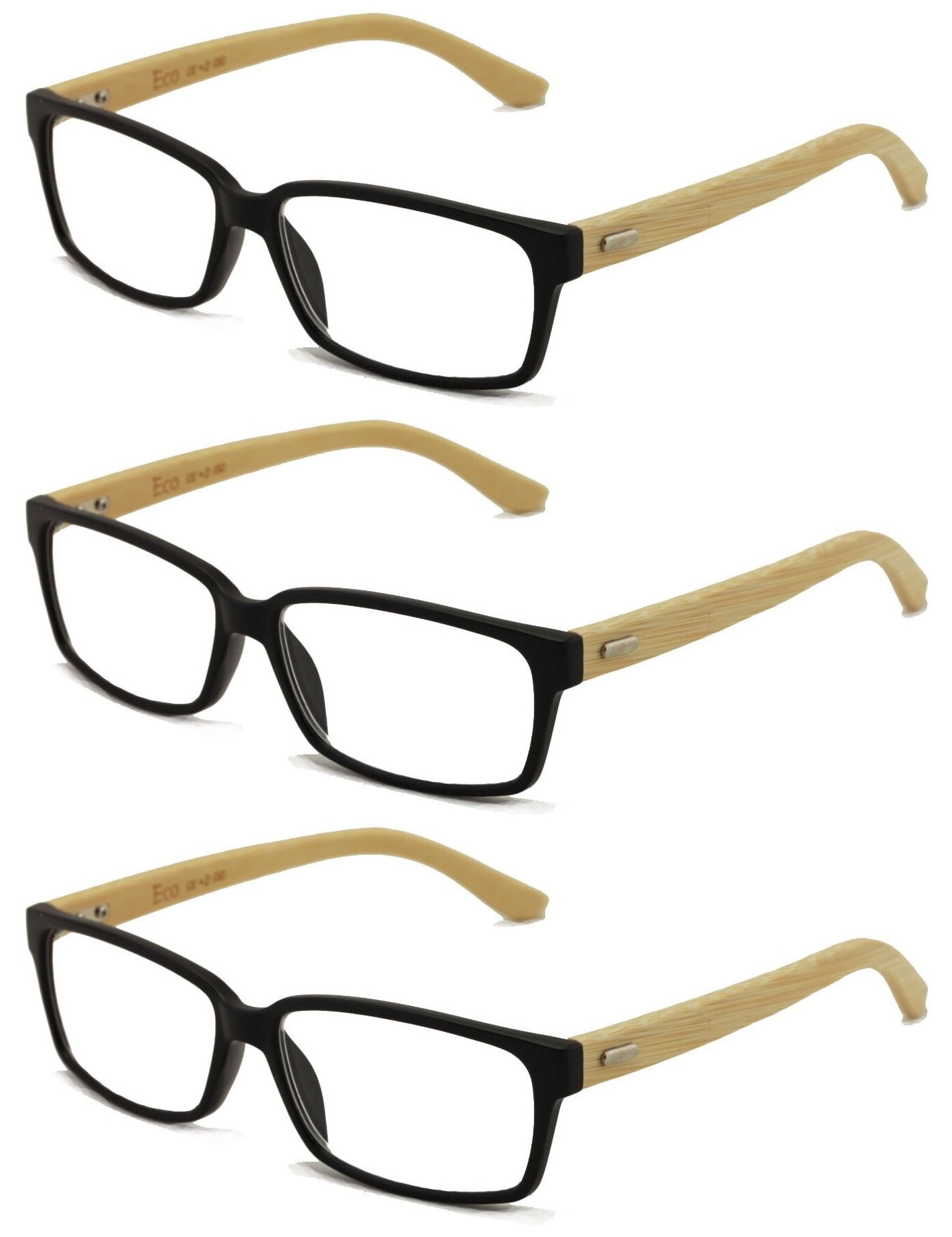 3 Pairs Geniune Bamboo Wood Reading Glasses Readers Unisex 1.75