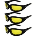 thumbnail image 1 of 3 Pairs Global Vision Kickback Black Foam Padded Motorcycle Riding Sunglasses with Yellow Lenses, 1 of 7