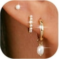 thumbnail image 1 of 3 Pairs Gold Hoop Earring for Women,14K Gold Plated Chunky Hoop Earrings Set Charm Cute Heart Butterfly Bow CZ Pearl Huggie Hoops Earrings Lightweight Trendy Jewelry, 1 of 7