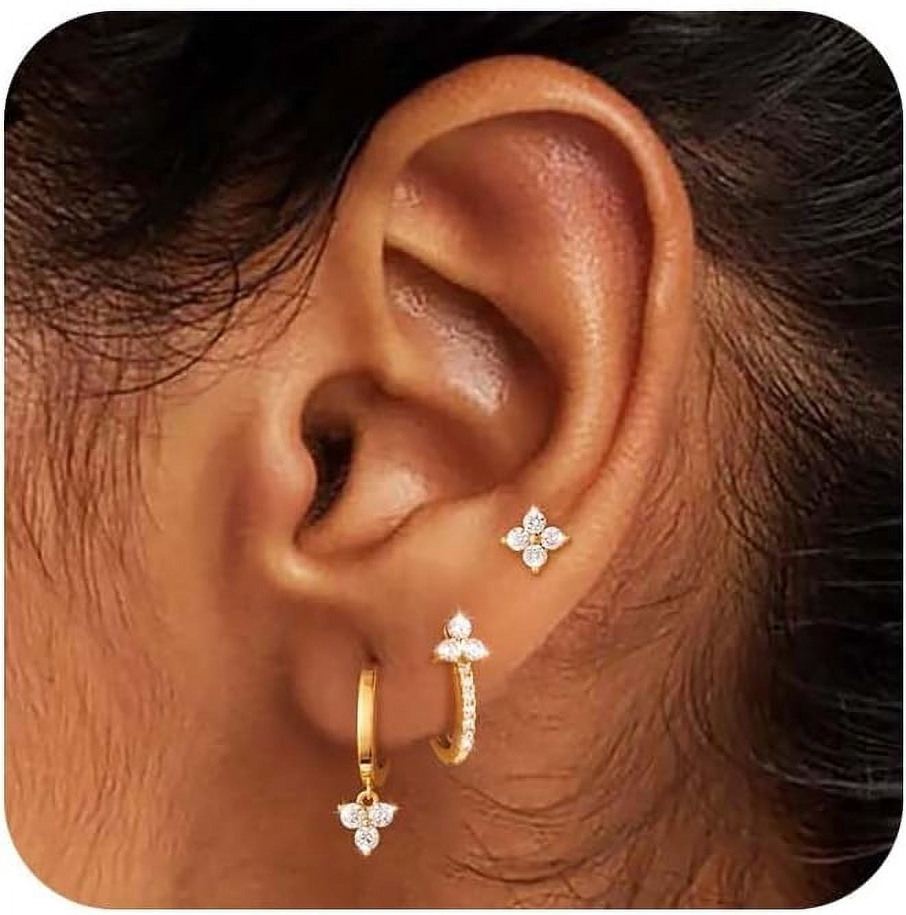 3 Pairs Gold Hoop Earrings Set: Dainty Stud Earrings Trendy Small 14K ...