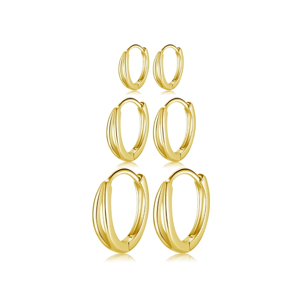 3 Pairs Gold Hoop Earrings | Small 14k Gold Plated Huggie Hoop Earrings ...