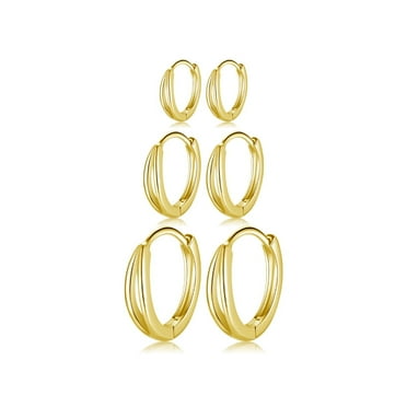 3 Pairs Gold Hoop Earrings | Small 14k Gold Plated Huggie Hoop Earrings for Women 8/10/15mm, Gift for Her