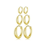 3 Pairs Gold Hoop Earrings | Small 14k Gold Plated Huggie Hoop Earrings for Women Girls 8/10/15mm, Gift for Her