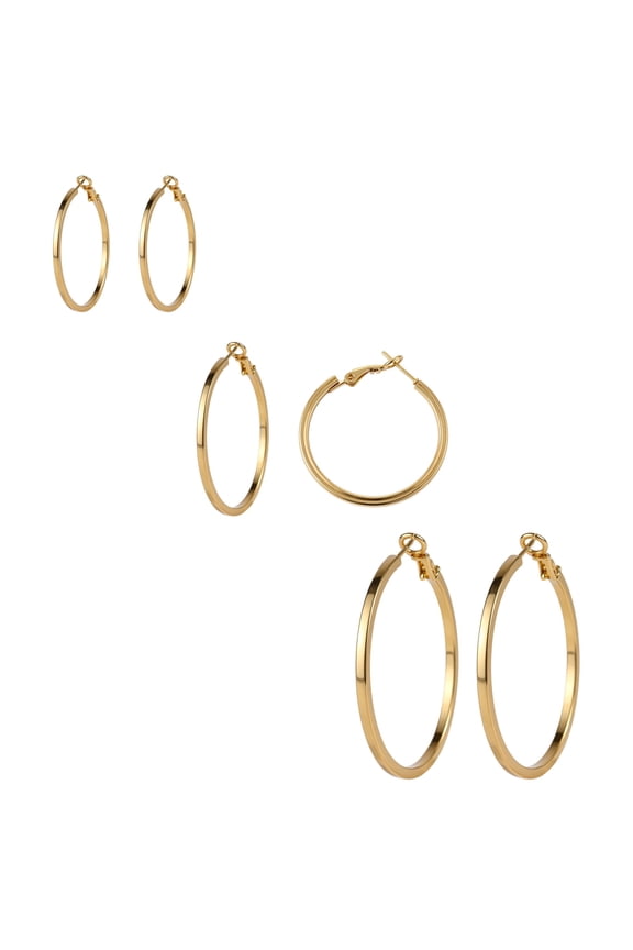 3 Pairs Gold Stainless Steel Hoop Earrings for Women | 14K Gold Plated Hoop Earrings Set Hypoallergenic Earring Lightweight Dangle Earrings
