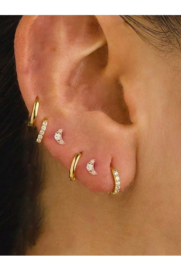 3 Pairs Gold-Tone Zirconia Stackable Hoop & Stud Earrings Set, Helix Cartilage Earlobe Jewelry - 3Pairs-gold2#