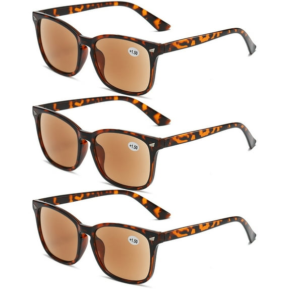 3 Pairs Gray Brown Tinted Presbyopic Glasses Reading Glasses Sunglasses UV Anti-Blue Light Readers