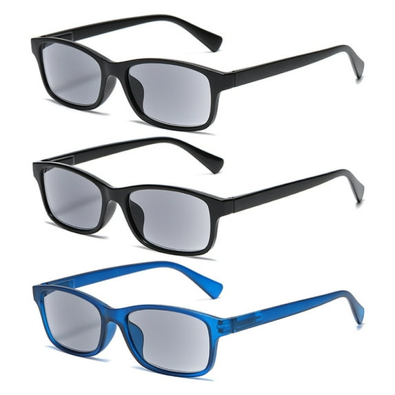 3 Pairs Gray Tinted Reading Glasses Sunglasses Spring Hinges Readers Rectangle