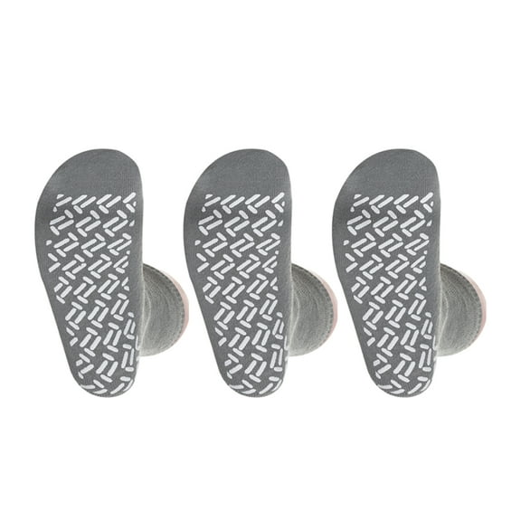 3 Pairs Grey Non Skid Hospital, Yoga, Pilates, Gripper Slipper Socks Men's or Women Size XXL