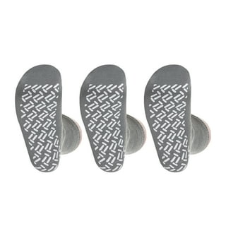 3 Pairs Grey Non Skid Hospital, Yoga, Pilates, Gripper Slipper Socks Men's or Women Size XXL