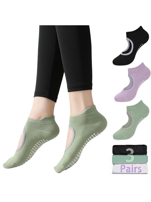 3 Pairs Grip Pilates Socks for Women - Non-Slip Yoga Socks with Open Toe for Barre, Ballet, Dance