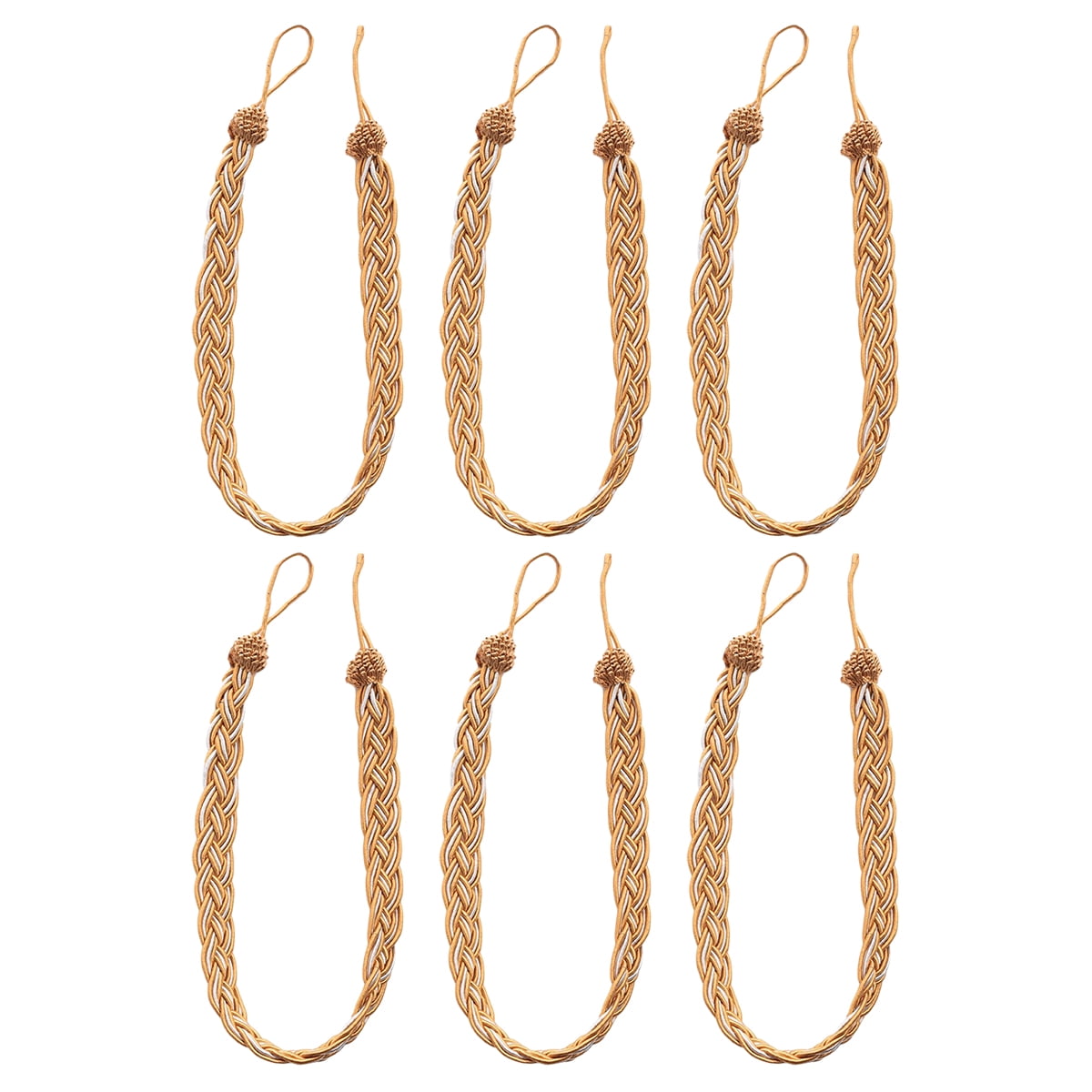 3 Pairs Hand Braided Curtain Tie Back, Buckle Holdback Drapery Curtain Tiebacks, 6 Rope Belt