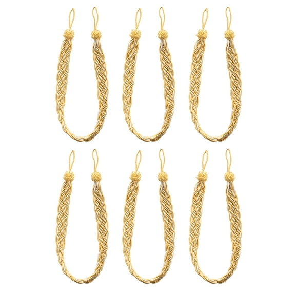 3 Pairs Hand Braided Curtain Tie Back, Buckle Holdback Drapery Curtain Tiebacks, 6 Rope Belt Curtain Tie Curtain TiebacksGolden yellow
