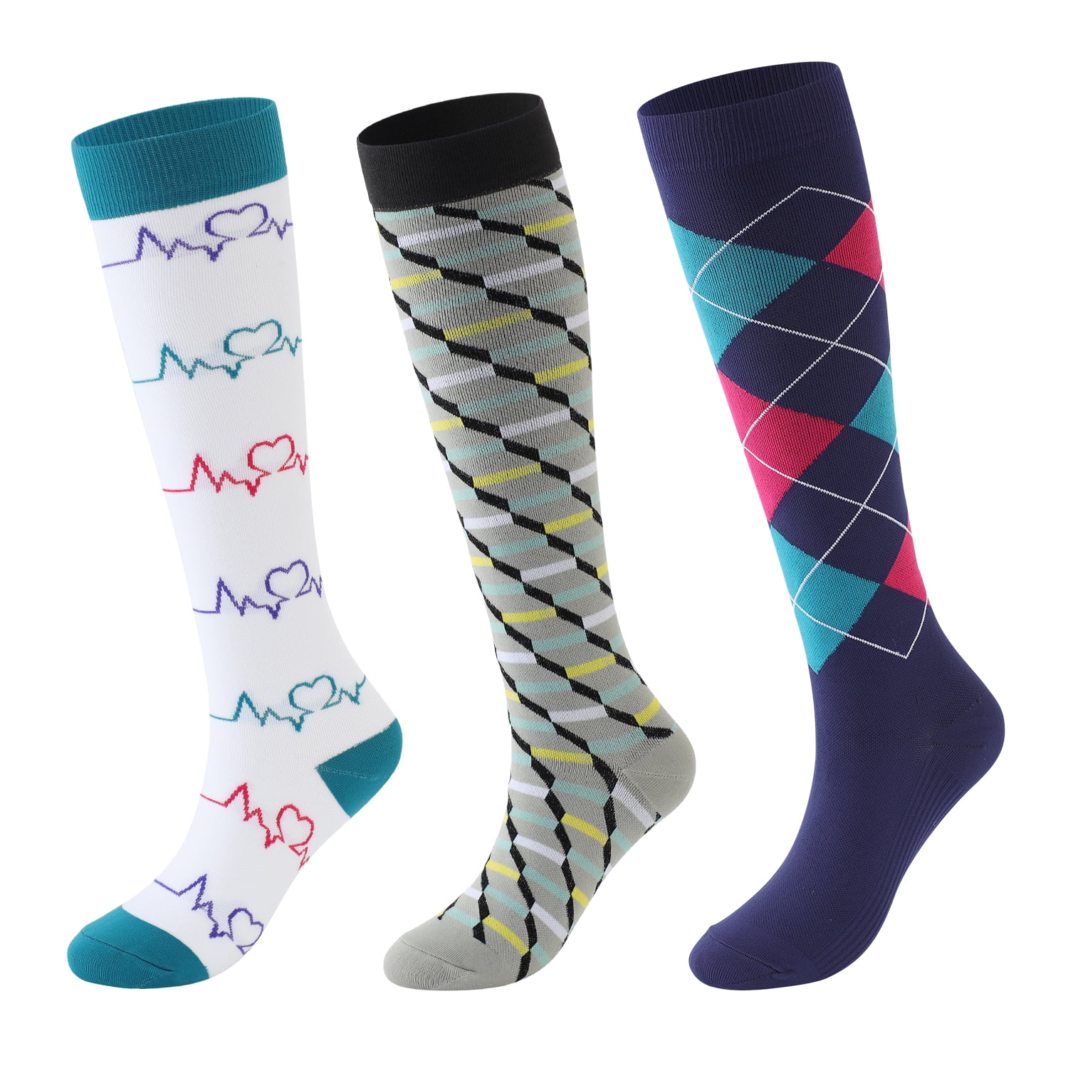 3 Pairs Hehanda Knee High Compression Socks for Women & Men, 15-20 mmHg ...