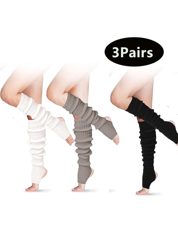 3 Pairs High Leg Warmers for Women, 27 In over Knee Knit Ribbed Leg Warmer,Yoga 80s Party Dance Ballet Supply