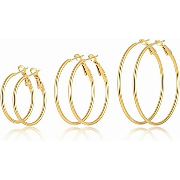 3 Pairs Hoop Earrings for Women, 14k Gold Plated Hoop Earrings Set, Hypoallergenic Statement Jewelry for Gift, Christmas Valentine's Day (40mm 50mm 60mm)
