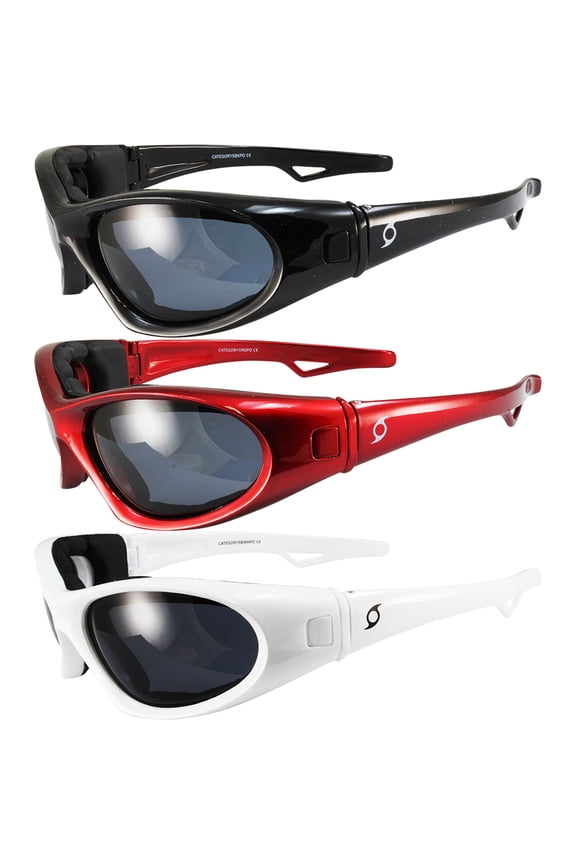 3 Pairs Hurricane Category-5 Water-Sport Sunglasses Black, Red, White Frames Polarized Smoke Lens