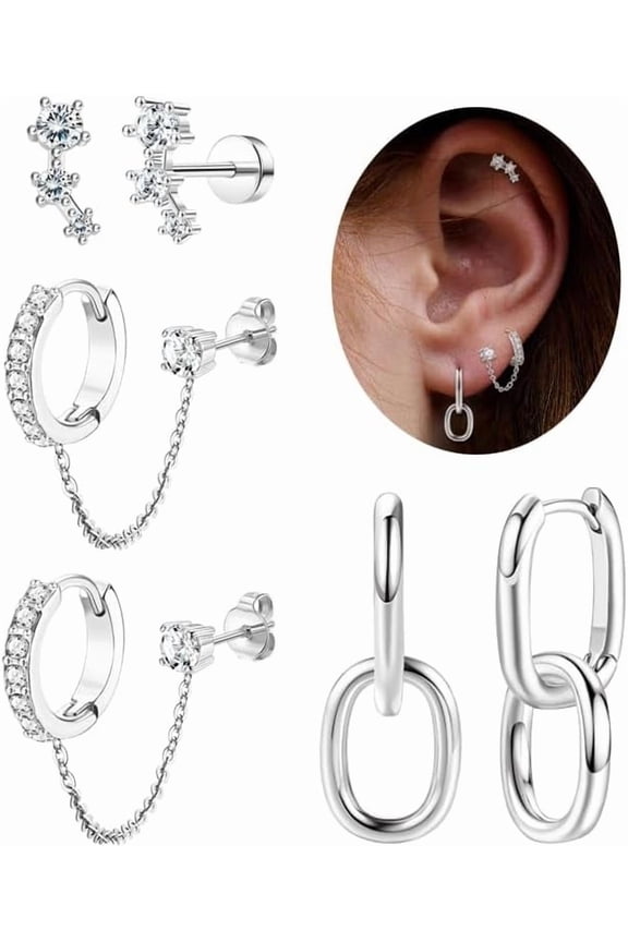 3 Pairs Hypoallergenic Flatback Stud Earrings Set for Women, Small Stud Earrings for Sensitive Ears with CZ, Cartilage Earring Stacks for Multiple Piercing[r699]