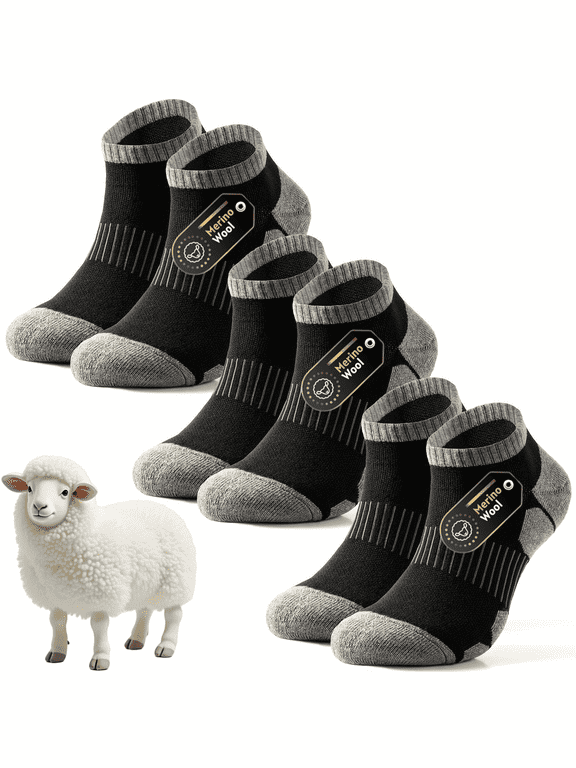 3 Pairs KACIIXAA Merino Wool Compression Support Ankle Running Hiking Socks for Men Women, Soft Thick Cushion Tab Socks