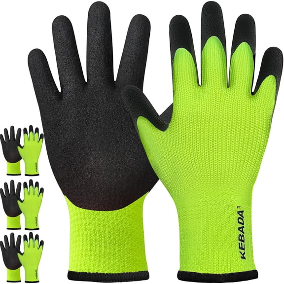 3 Pairs KEBADA T3 Thermal Winter Work Gloves with Non-Slip Grip – Insulated, Water-Resistant Palm for Cold Weather, Touchscreen Compatible, Green, Small