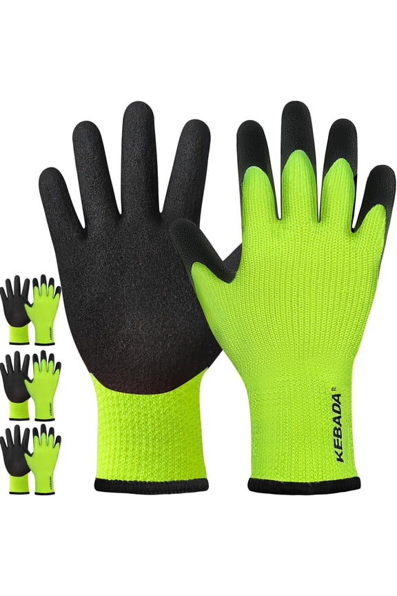 3 Pairs KEBADA T3 Thermal Winter Work Gloves with Non-Slip Grip – Insulated, Water-Resistant Palm for Cold Weather, Touchscreen Compatible, Green, Small