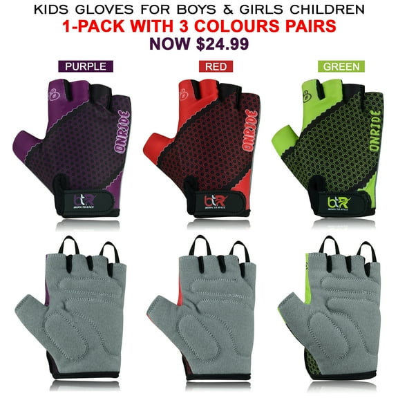 3 Pairs Kids Boys Girls Children Cycling Gloves Set Scooter BMX Bike Cycle Bicycle Riding Mitts Half Finger Gloves-4XS (Age 3 to 4 Year)