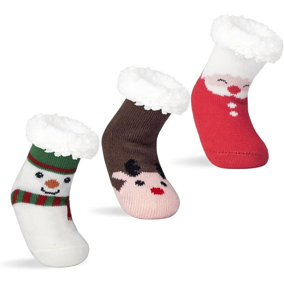 3 Pairs Kids Boys Girls Slipper Socks Winter Sherpa Lined Fuzzy Warm Soft Non Skid