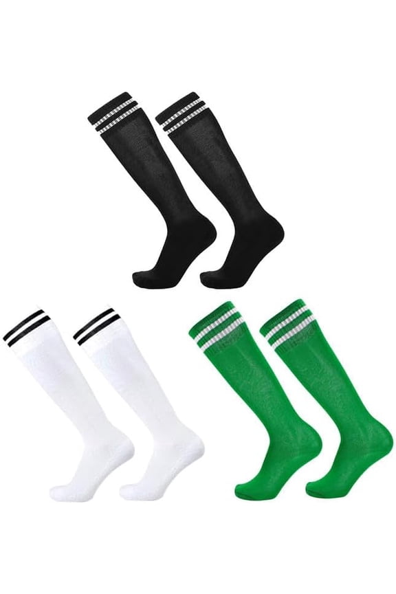 3 Pairs Kids Football Socks, Boys Girls Soccer Socks Sports Socks Trainer Socks, Childrens Long Football Socks Hockey Rugby Socks, Breathable Running Socks for Aged 5-12