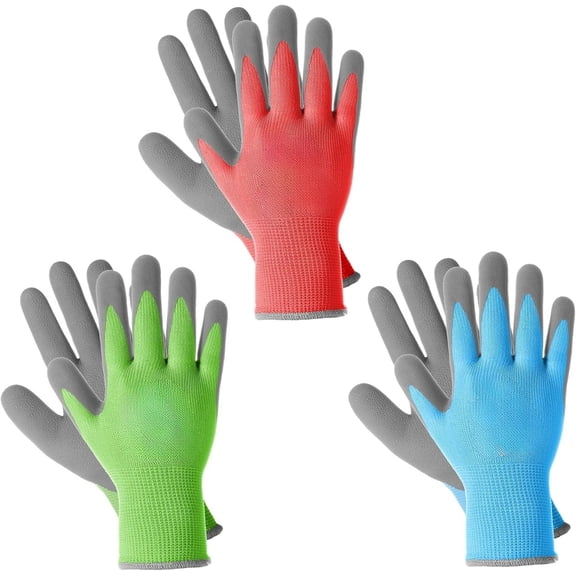3 Pairs Kids Gardening Gloves for Age 3-5, Children Grippy Rubber Coated Garden Work Gloves, Orange & Green & Yellow, Small Size (3 Pairs S)
